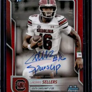 LaNorris Sellers 2025 Bowman U Chrome 1st Red Refractor Auto /5 South Carolina Gamecocks BCA-LNS