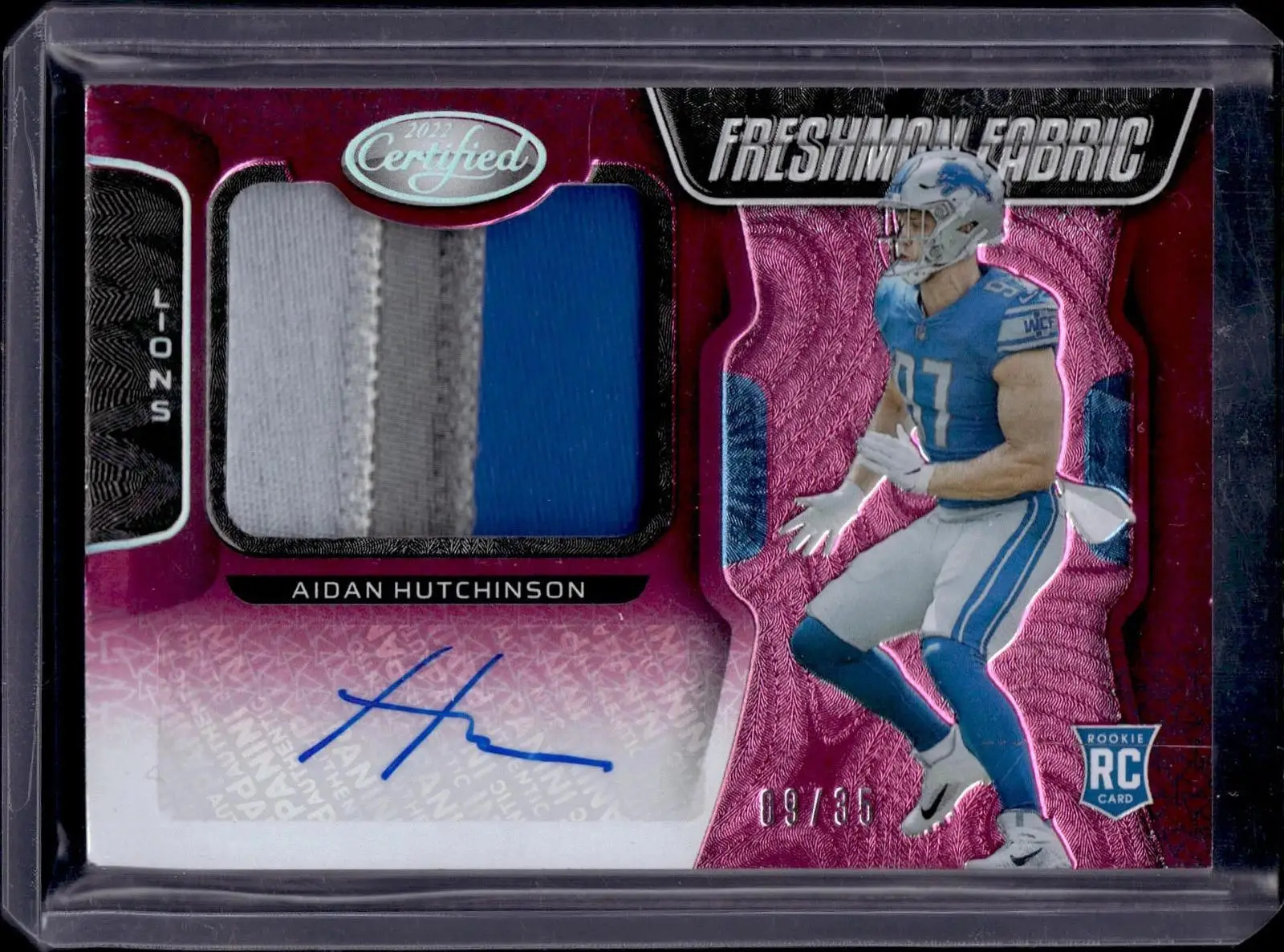 Aidan Hutchinson 2022 Panini Certified Pink Etch Auto /35 RC Detroit Lions 220