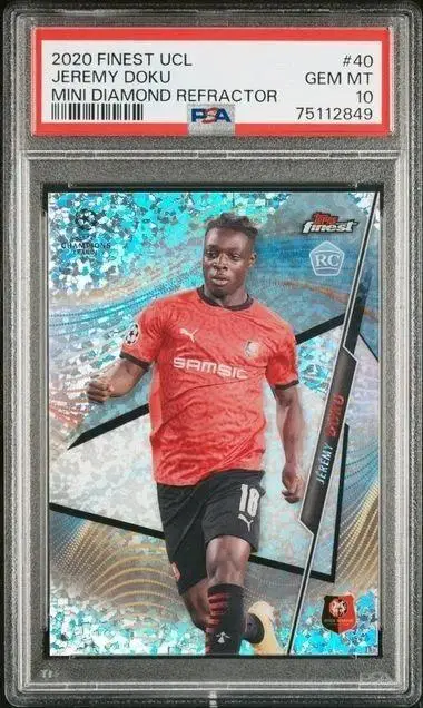 Jeremy Doku 2020-21 Topps Finest UCL Mini Diamond Refractor /125 RC Stade Rennais 40 PSA 10