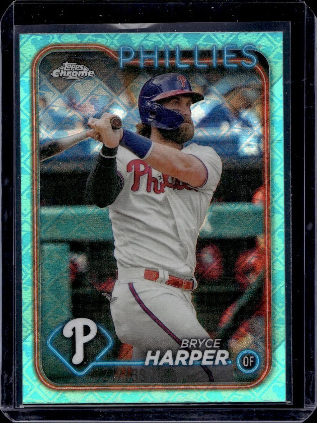 Bryce Harper 2024 Topps Chrome Logofractor Aqua /199 Philadelphia Phillies 62