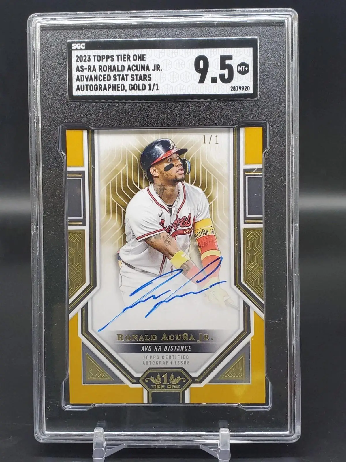 Ronald Acuna Jr 2023 Topps Tier One Gold Advanced Stat Auto 1/1 Atlanta Braves SGC 9.5
