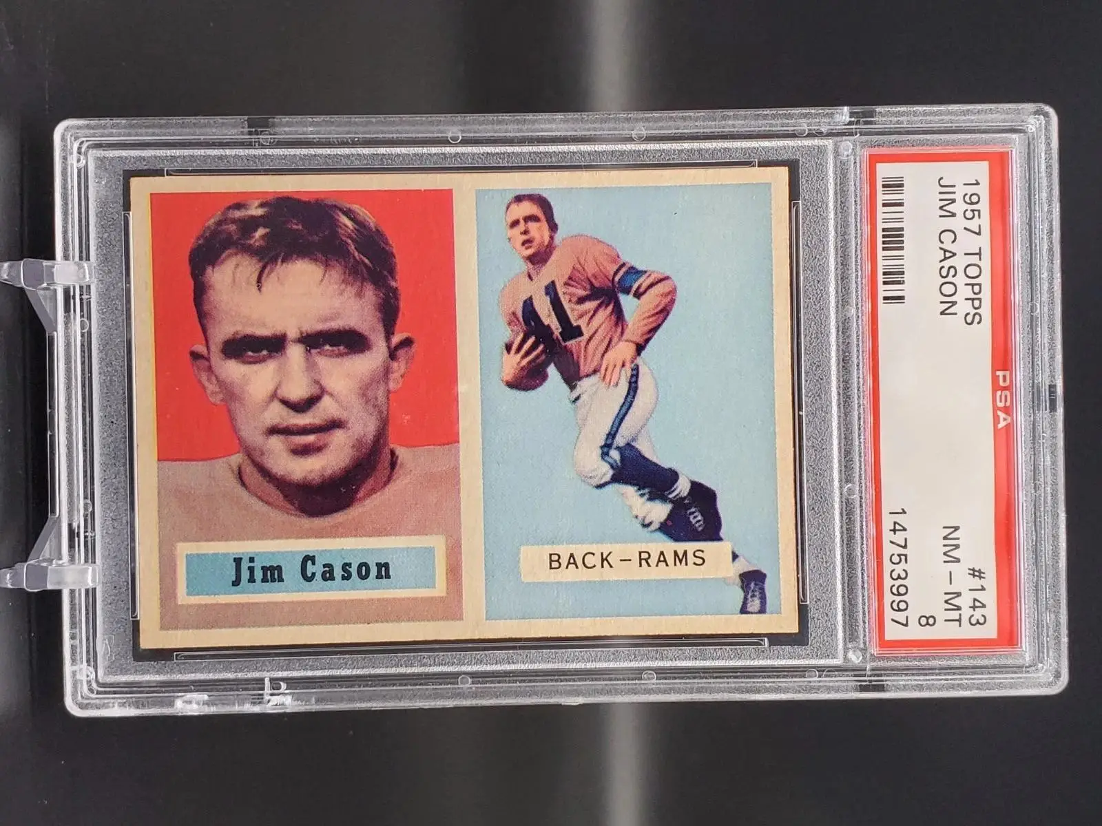 Jim Cason 1957 Topps Los Angeles Rams 143 PSA 8