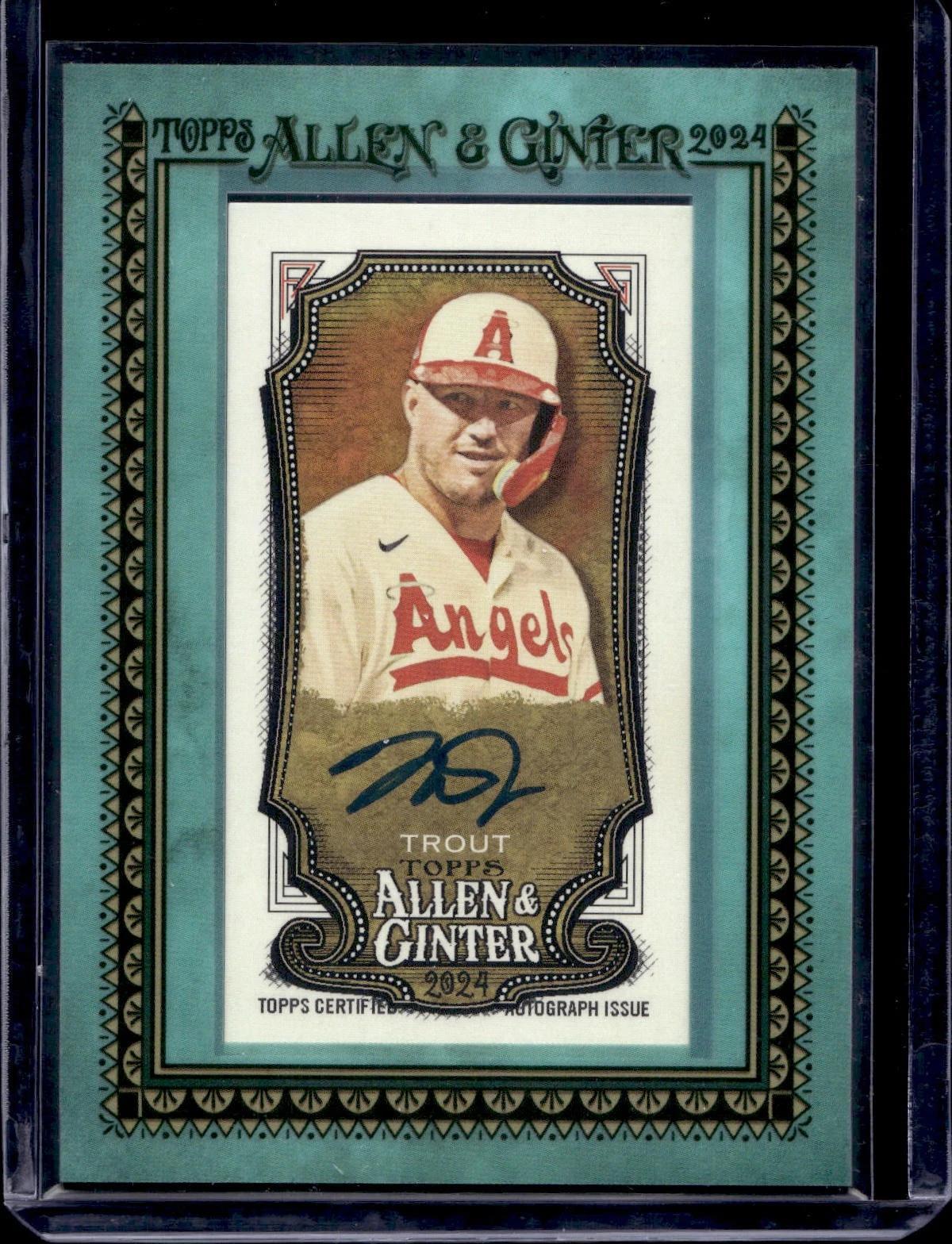 Mike Trout 2024 Topps Allen & Ginter Framed Mini Blue Auto /50 Los Angeles Angels MA-MT