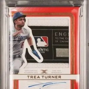 Trea Turner 2023 Topps Definitive Red Laundry Tag Auto 1/1 Los Angeles Dodgers ARC-TT PSA 9