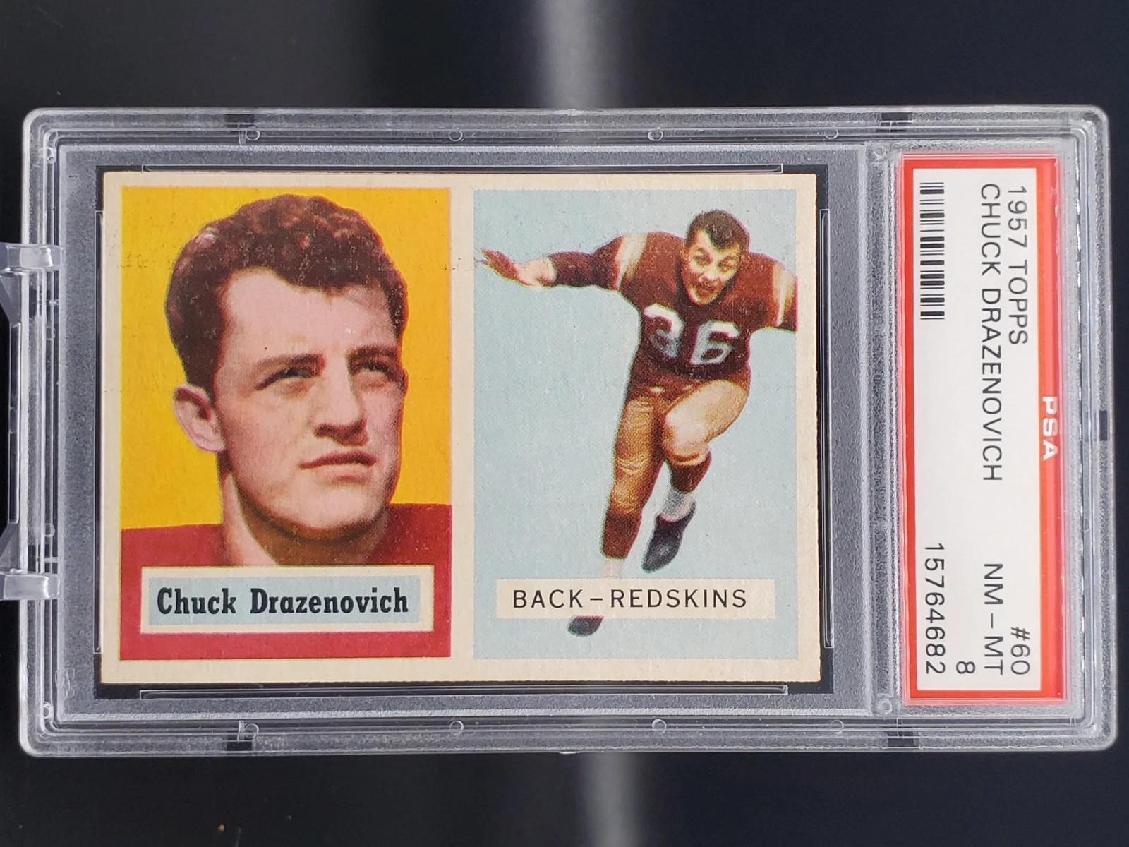 Chuck Drazenovich 1957 Topps Washington Redskins 60 PSA 8