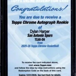 Dylan Harper 2025-26 Topps Chrome Rookie Auto San Antonio Spurs TCAR-DH