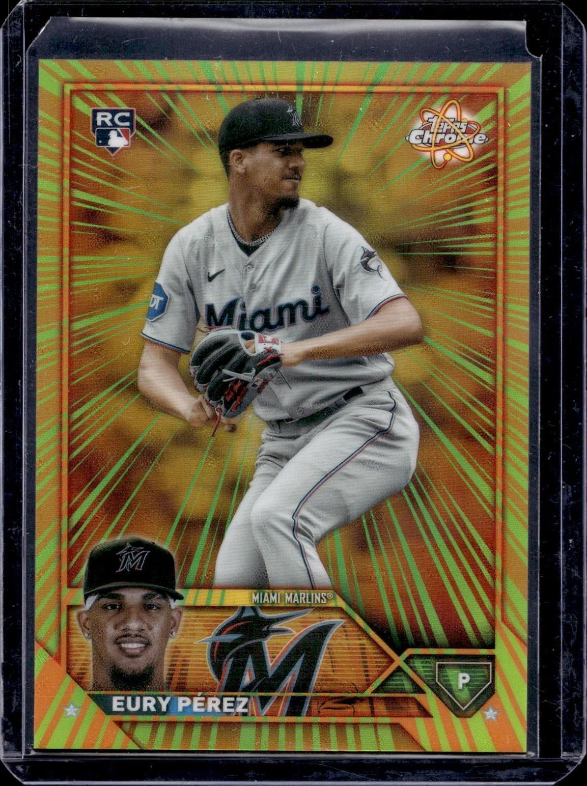 Eury Perez 2023 Topps Chrome Update Radiating Rookies Miami Marlins RR-26