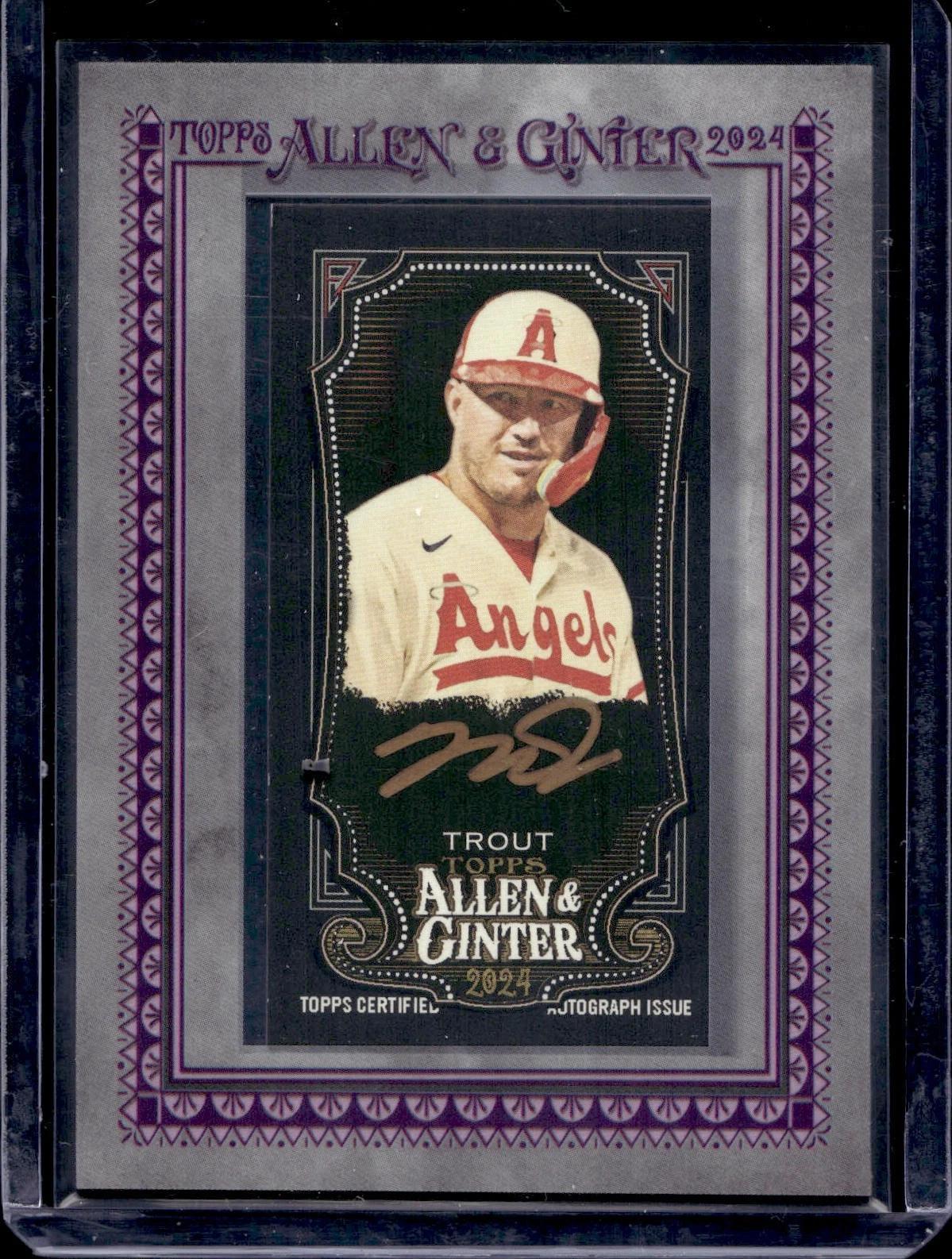 Mike Trout 2024 Topps Allen & Ginter X Framed Mini Gold Ink Auto /5 Los Angeles Angels MA-MT
