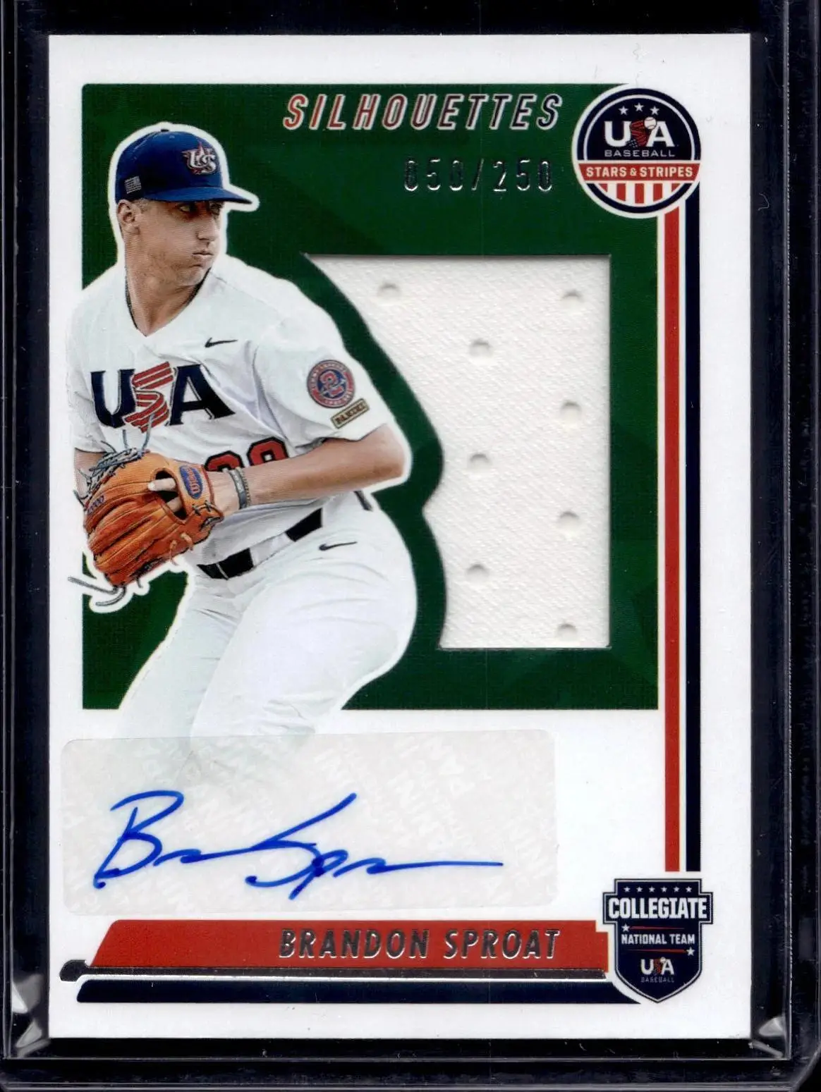 Brandon Sproat 2022 Panini Stars & Stripes USA Baseball Jersey Auto /250 SIL-BS