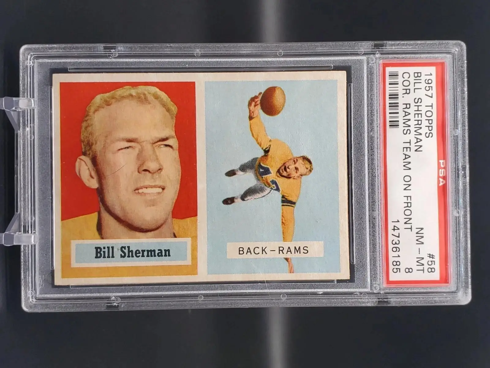 Bill Sherman 1957 Topps Los Angeles Rams 58 PSA 8