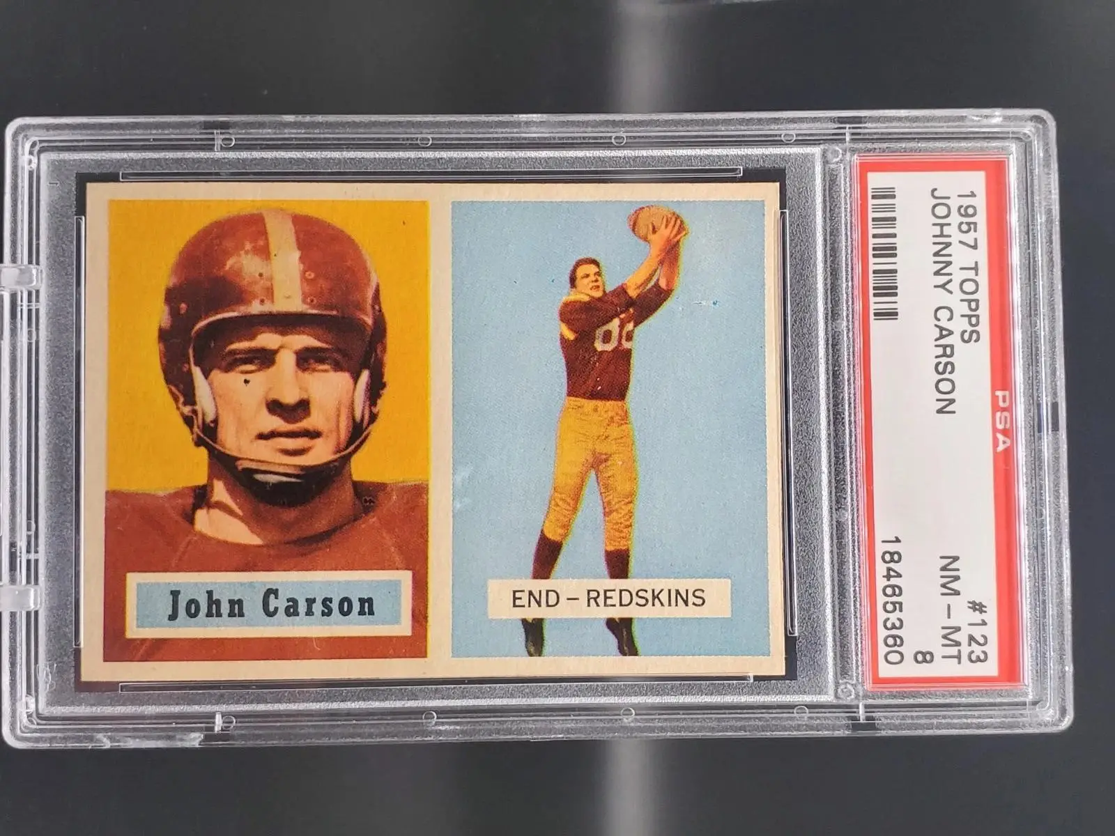 John Johnny Carson 1957 Topps Washington Redskins 123 PSA 8