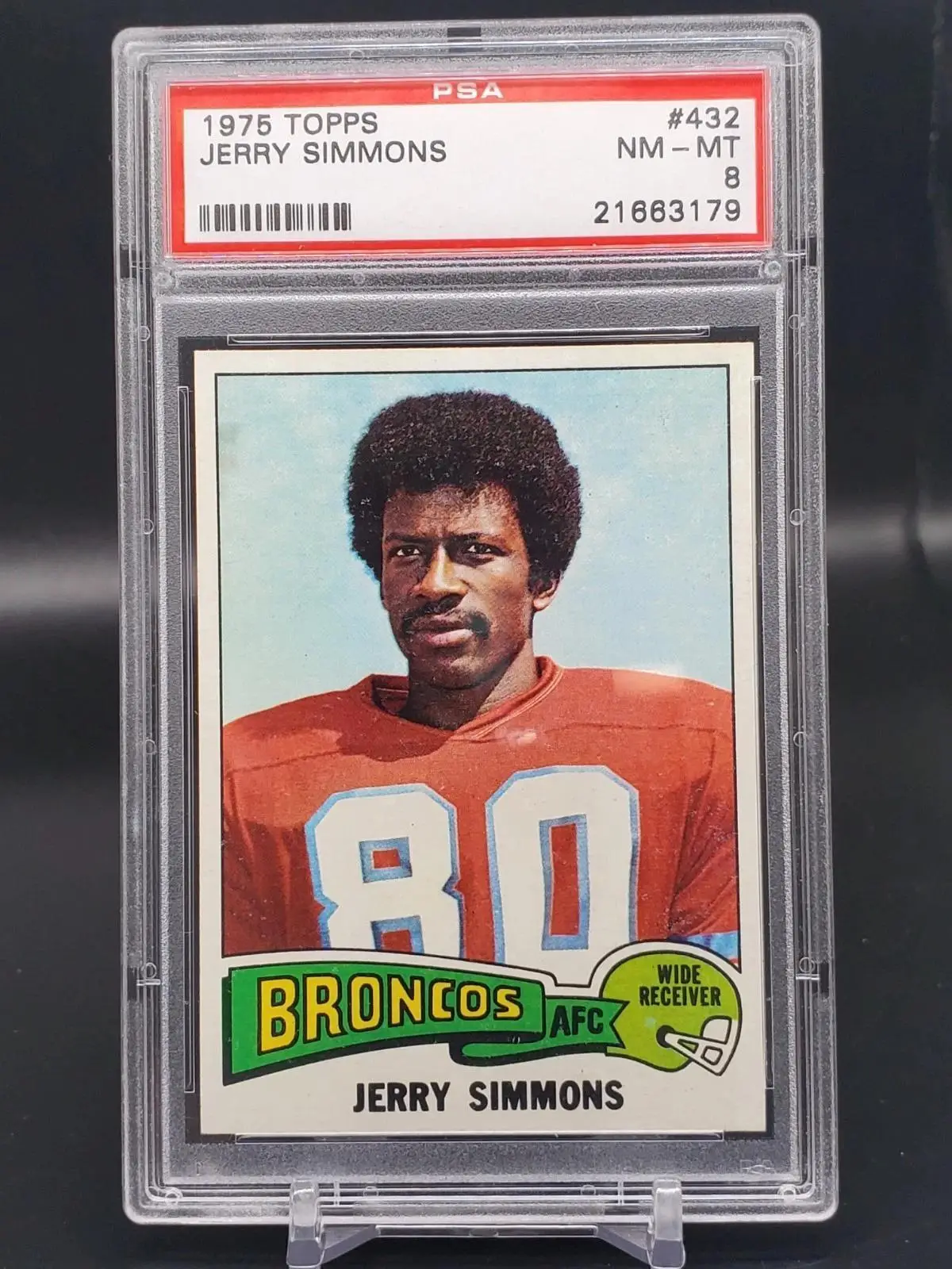 Jerry Simmons 1975 Topps Denver Broncos 432 PSA 8
