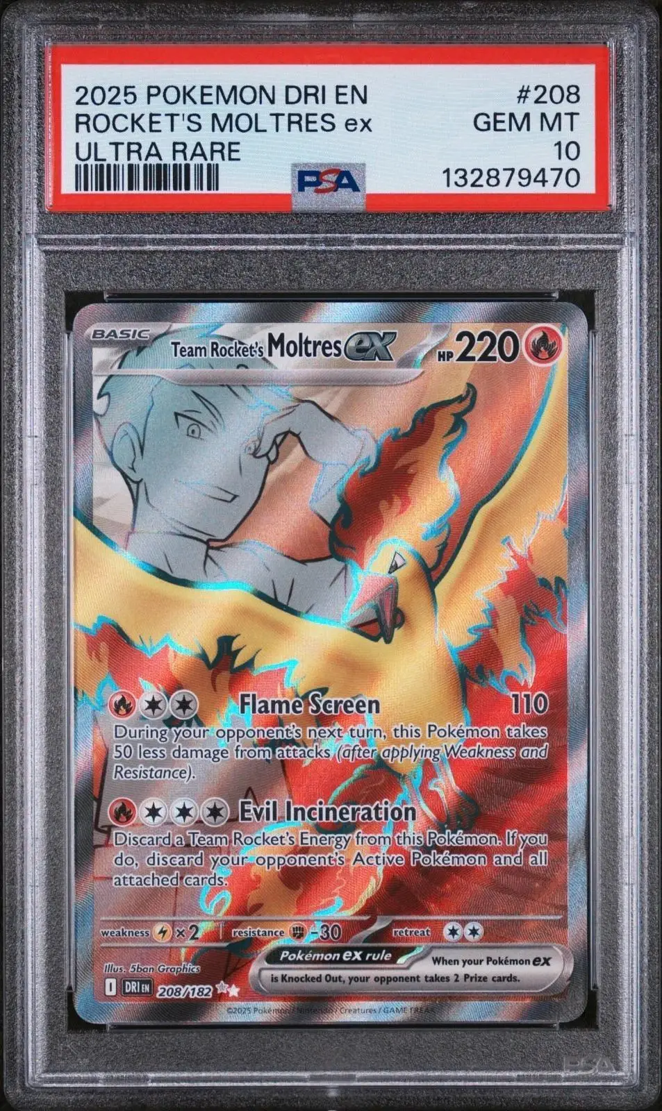 Rocket's Moltres Ex Pokemon Destined Rivals Full Art 208/182 PSA 10