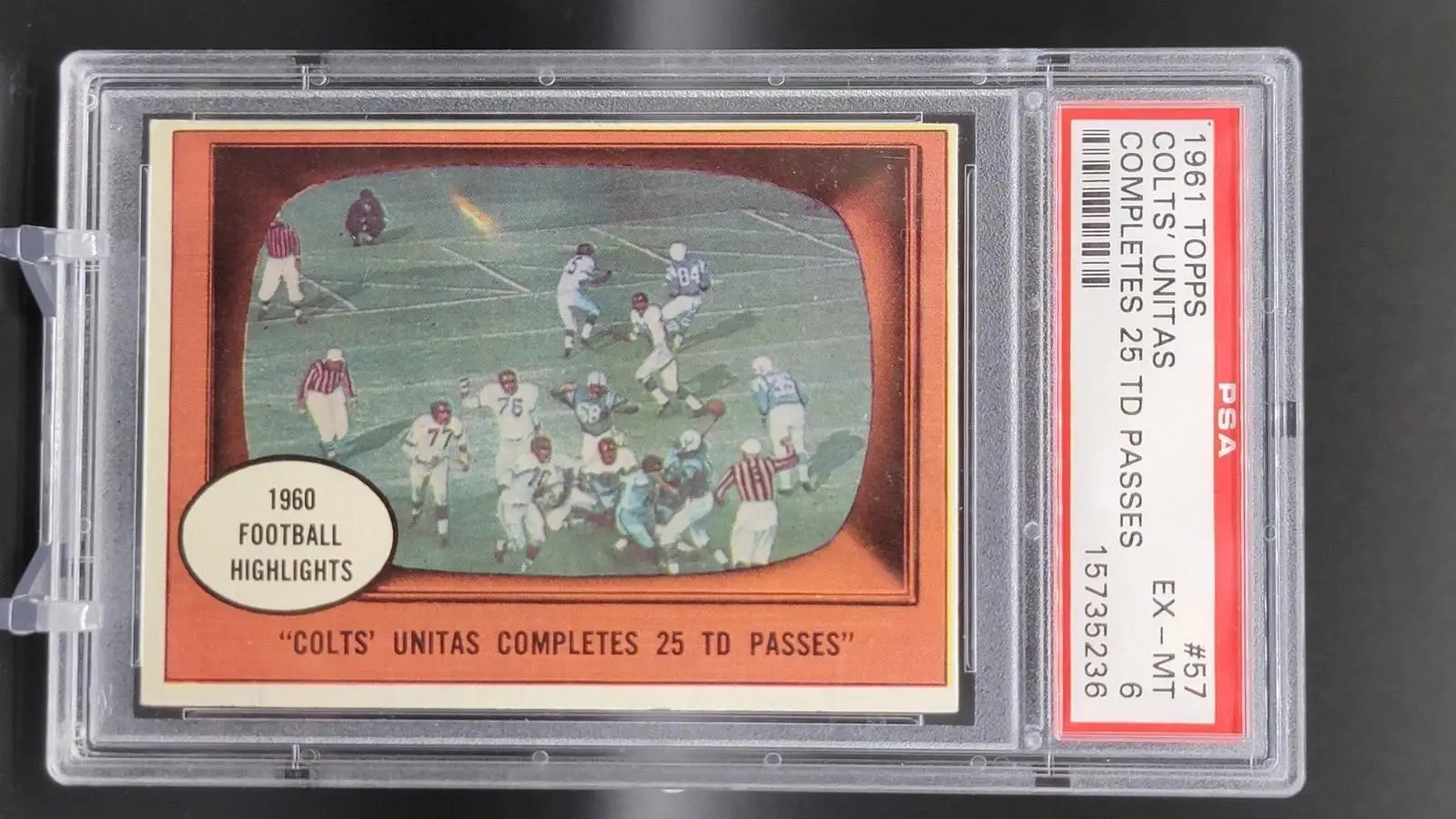 Johnny Unitas 1961 Topps Colts' Completes 25 TD Passes Baltimore Colts 57 PSA 6