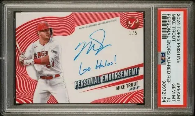 Mike Trout 2024 Topps Pristine Red Endorsement Auto 1/5 Angels PEA-MT PSA 10
