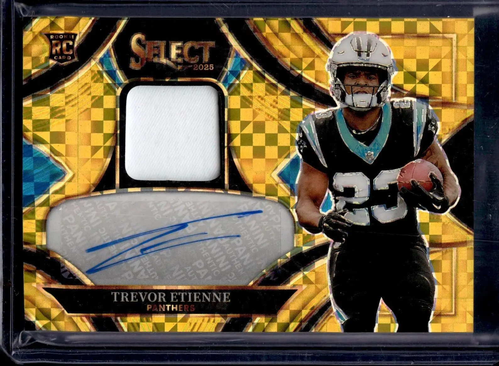 Trevor Etienne 2025 Panini Select Gold Auto /10 RC Carolina Panthers RSMP-TEE
