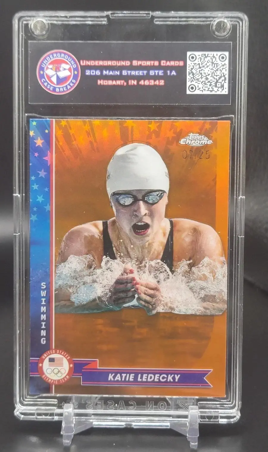 Katie Ledecky 2025 Topps Chrome USA Olympics Orange Refractor /25 Swimming 1