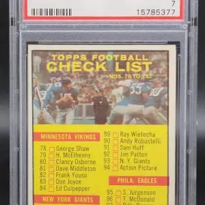 1961 Topps Football Checklist 78-132 122 PSA 7