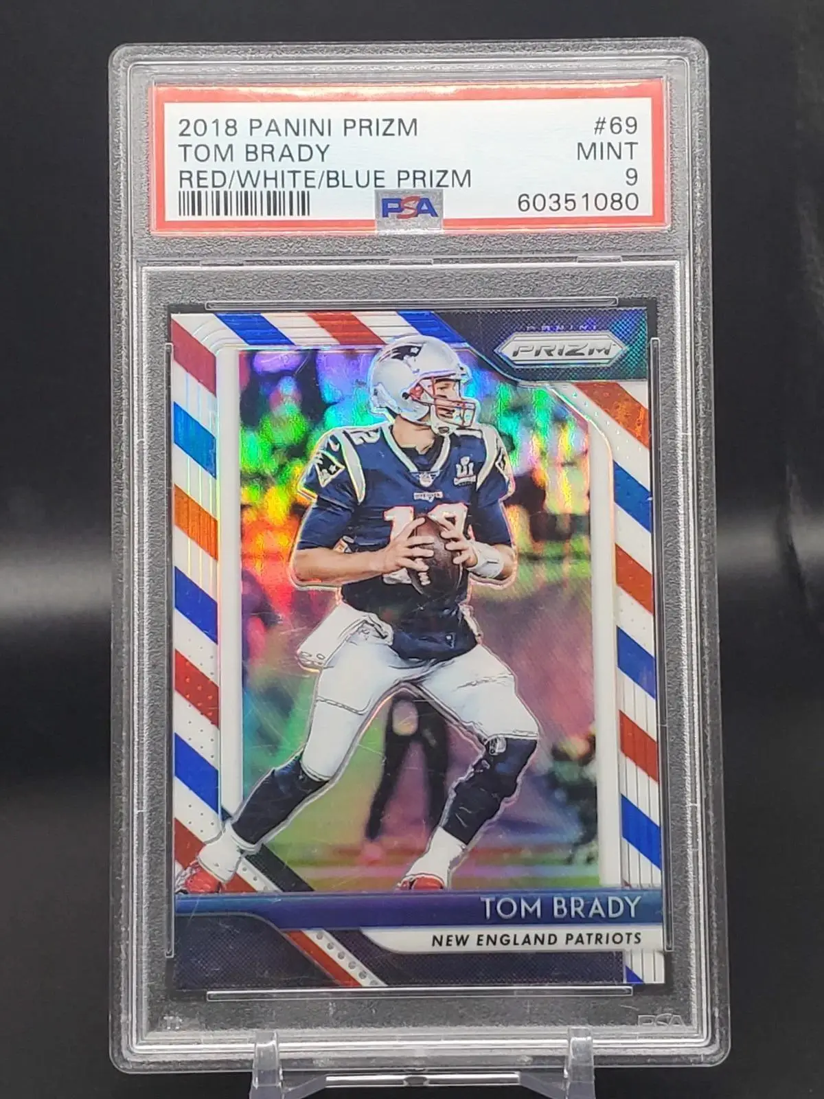 ***Tom Brady 2018 Panini Prizm Red White Blue New England Patriots 69 PSA 9