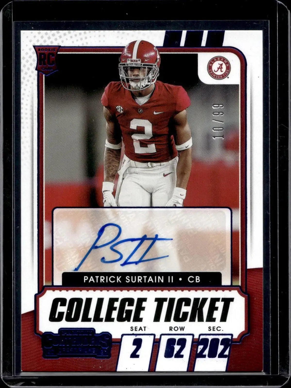 Patrick Surtain II 2021 Contenders DP Blue Auto /99 Alabama Crimson Tide 151