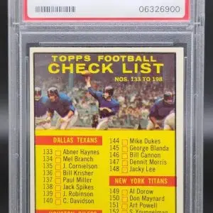 1961 Topps Football Checklist 133-198 198 PSA 8