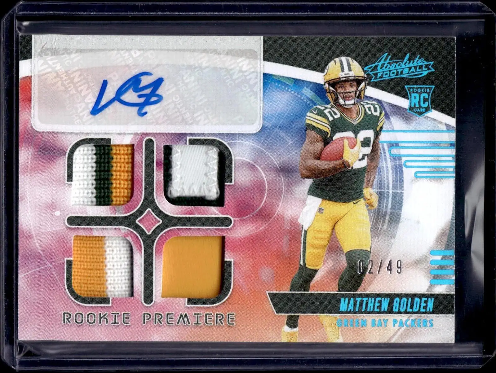 Matthew Golden 2025 Panini Absolute RC Quad Relic Auto /49 Green Bay Packers