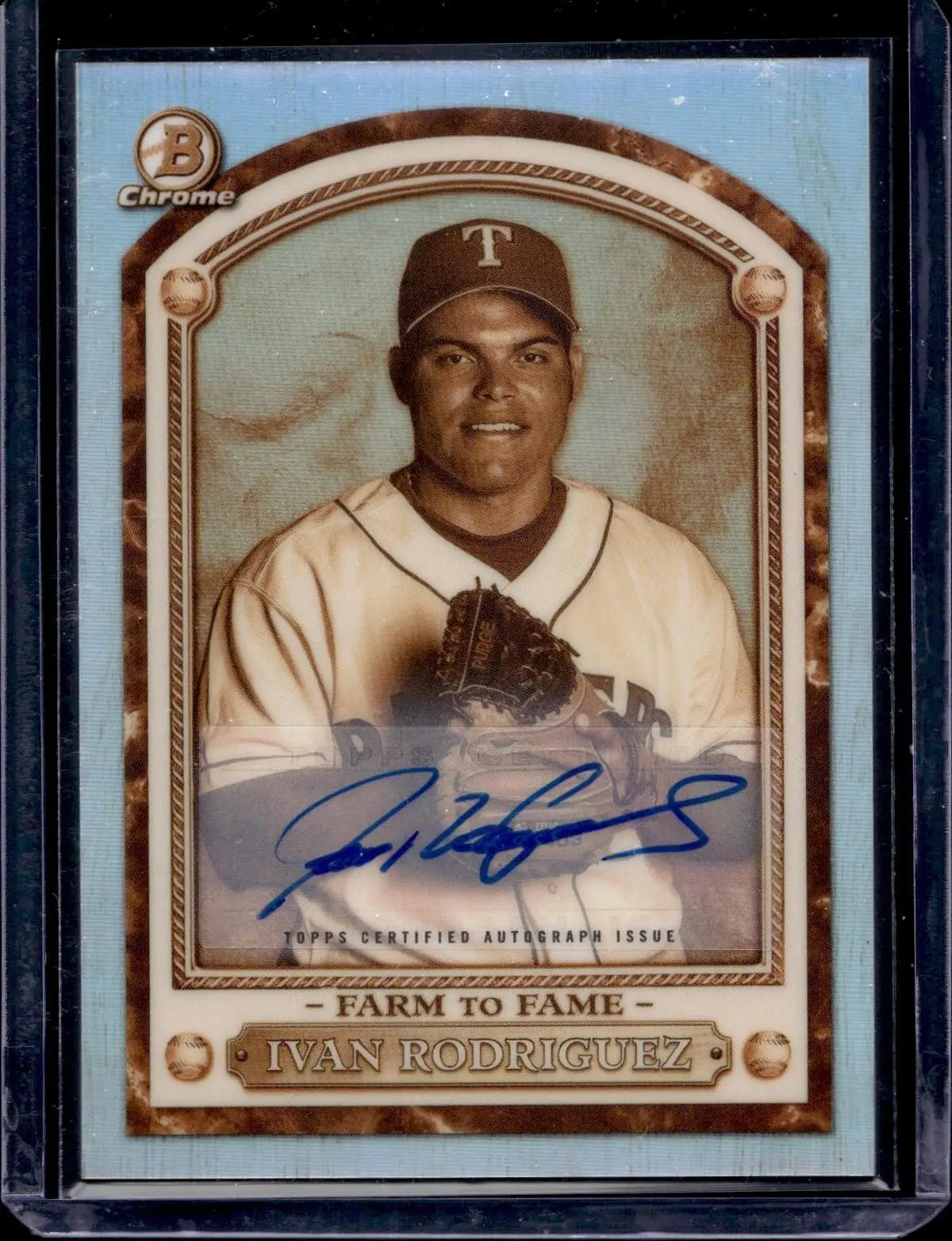 Ivan Rodriguez 2020 Bowman Chrome Farm to Fame Auto Texas Rangers FTF-IR