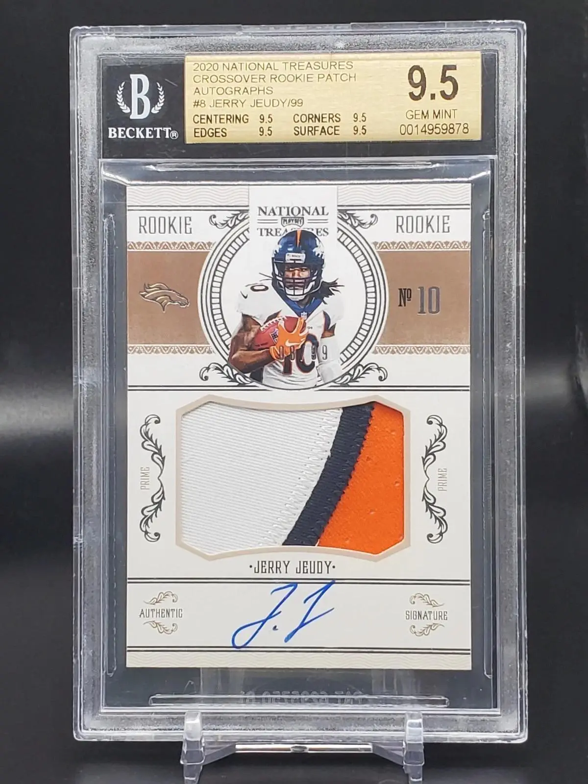 Jerry Jeudy 2020 National Treasures RC Patch Auto /99 Denver Broncos BGS 9.5