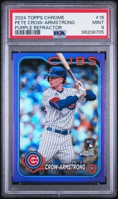 Pete Crow-Armstrong 2024 Topps Chrome Purple RC /250 Chicago Cubs 16 PSA 9