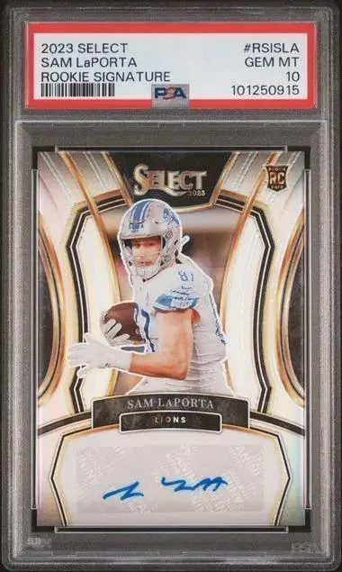 Sam LaPorta 2023 Panini Select Rookie Auto /199 Detroit Lions RSI-SLA PSA 10