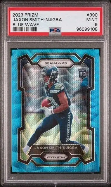 Jaxon Smith-Njigba 2023 Panini Prizm Blue Wave /199 RC Seahawks 390 PSA 9