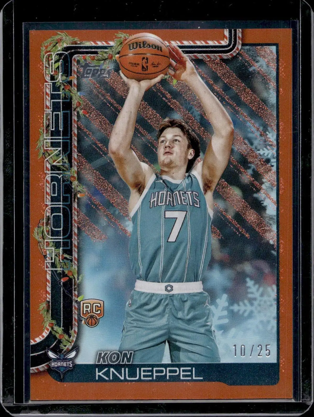 Kon Knueppel ***2025-26 Topps Holiday Orange Metallic Glitter /25 RC Charlotte Hornets H164