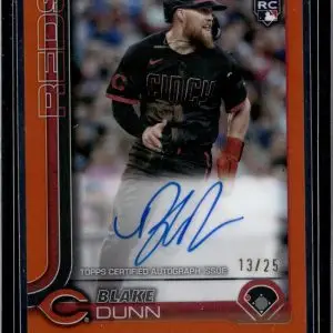 Blake Dunn 2025 Topps Chrome Rookie Orange Refractor Auto /25 Reds RA-BD