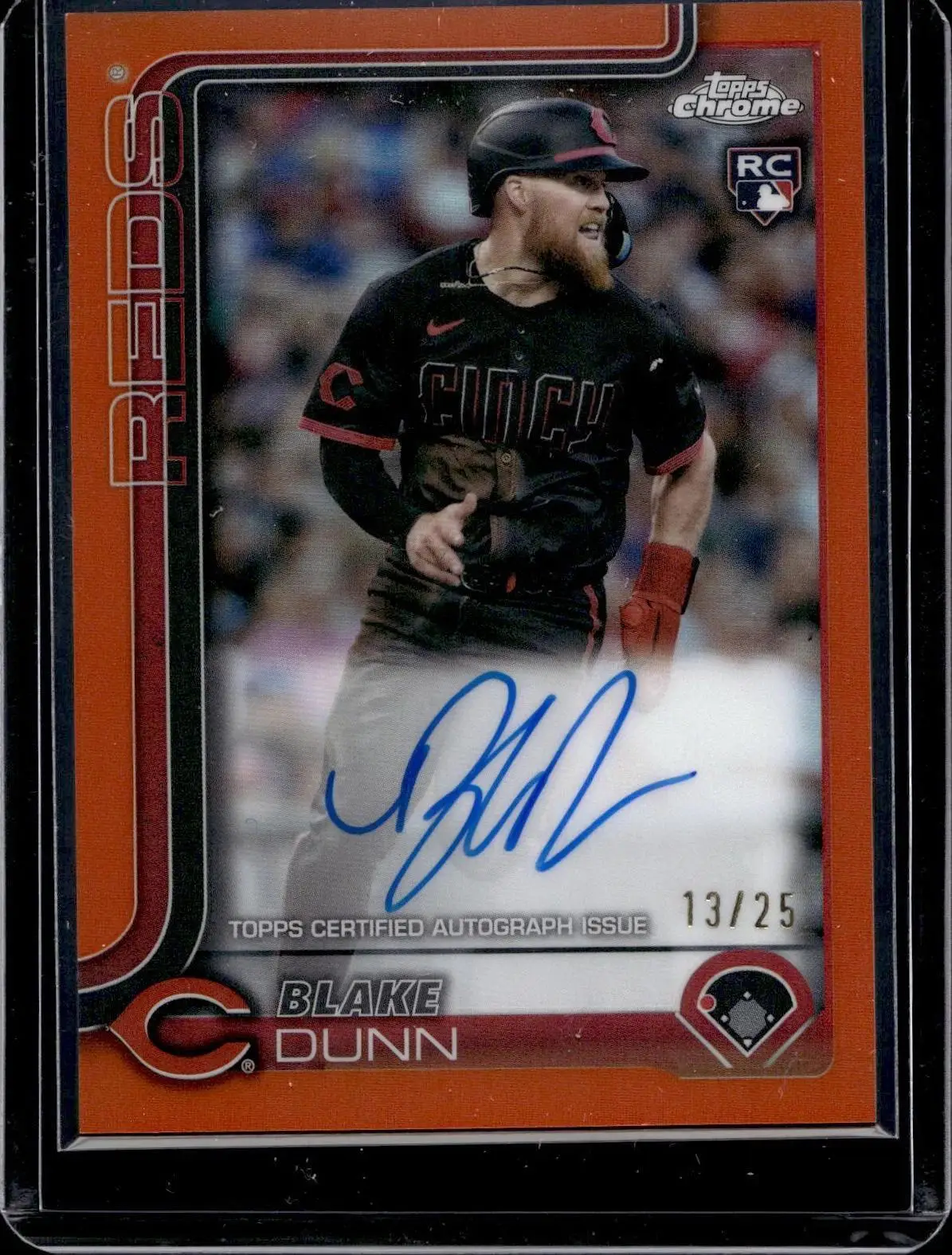 Blake Dunn 2025 Topps Chrome Rookie Orange Refractor Auto /25 Reds RA-BD