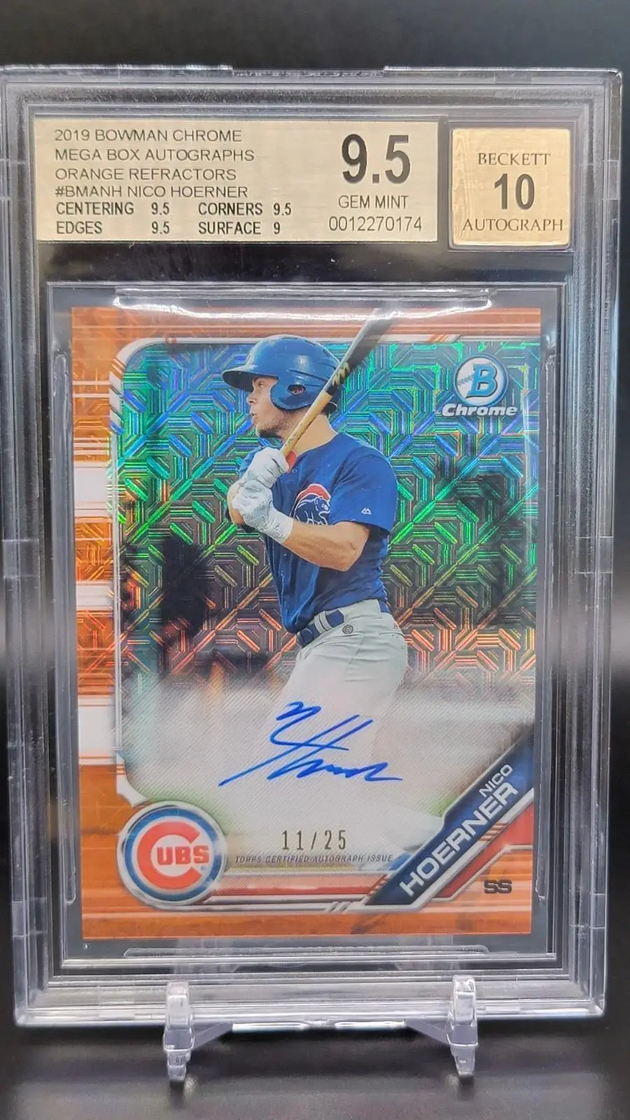 Nico Hoerner 2019 Bowman Chrome Auto Orange /25 Chicago Cubs BMA-NH BGS 9.5