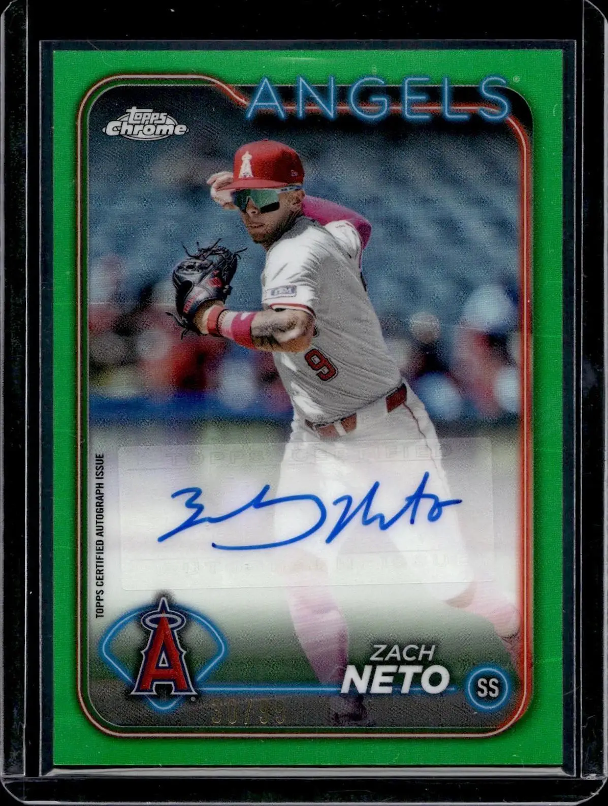Zach Neto 2024 Topps Chrome Update Green Refractor Auto /99 RC Angels AC-ZN