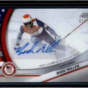 Bode Miller 2026 Topps Chrome Olympic USA Flag Refractor Auto /76 USA BCA-BMI
