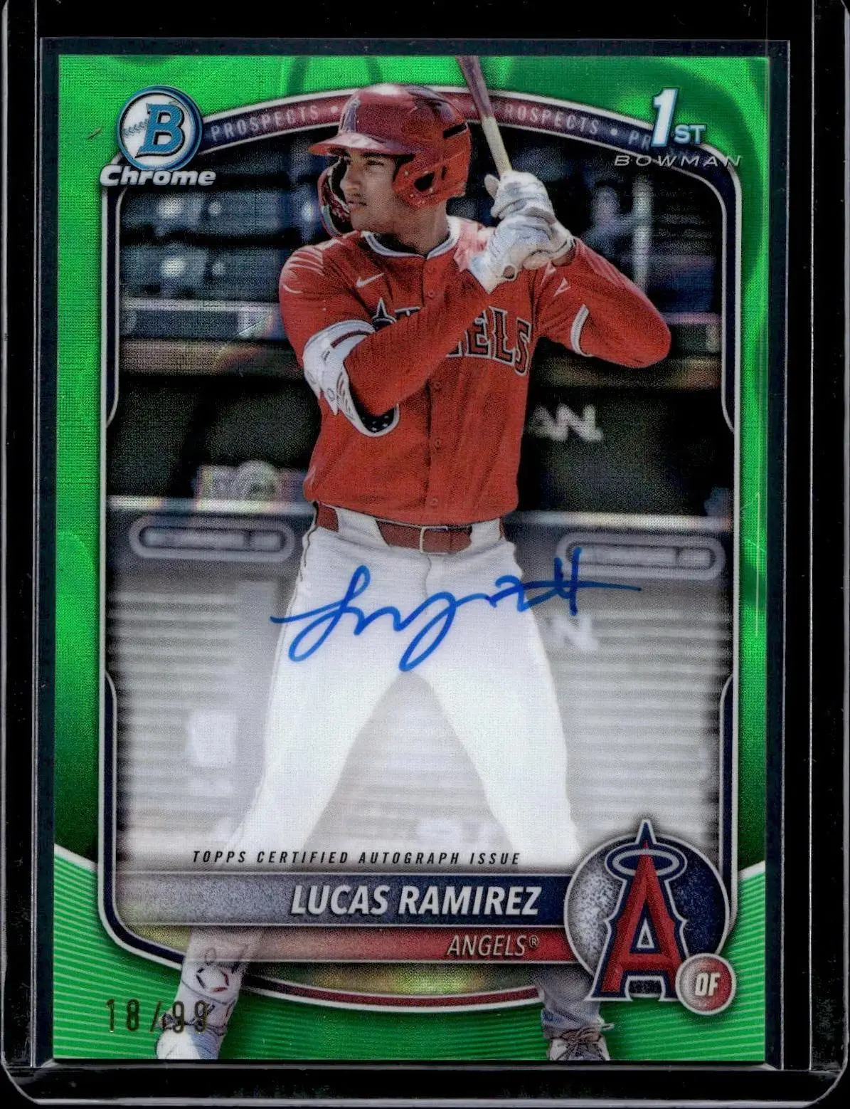 Lucas Ramirez 2025 Bowman Chrome 1st Green Lava Refractor /99 Auto Angels CPA-LR