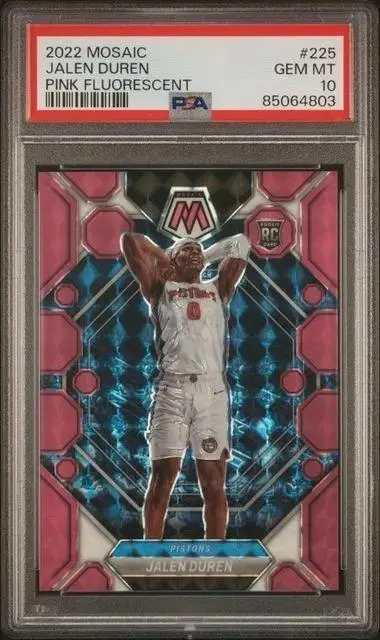 Jalen Duren 2022-23 Panini Mosaic Pink Fluorescent /10 RC Detroit Pistons 225 PSA 10