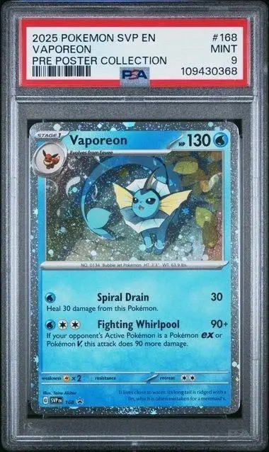 Vaporeon Pokemon Prismatic Evolutions Poster Collection Promo 168 PSA 9