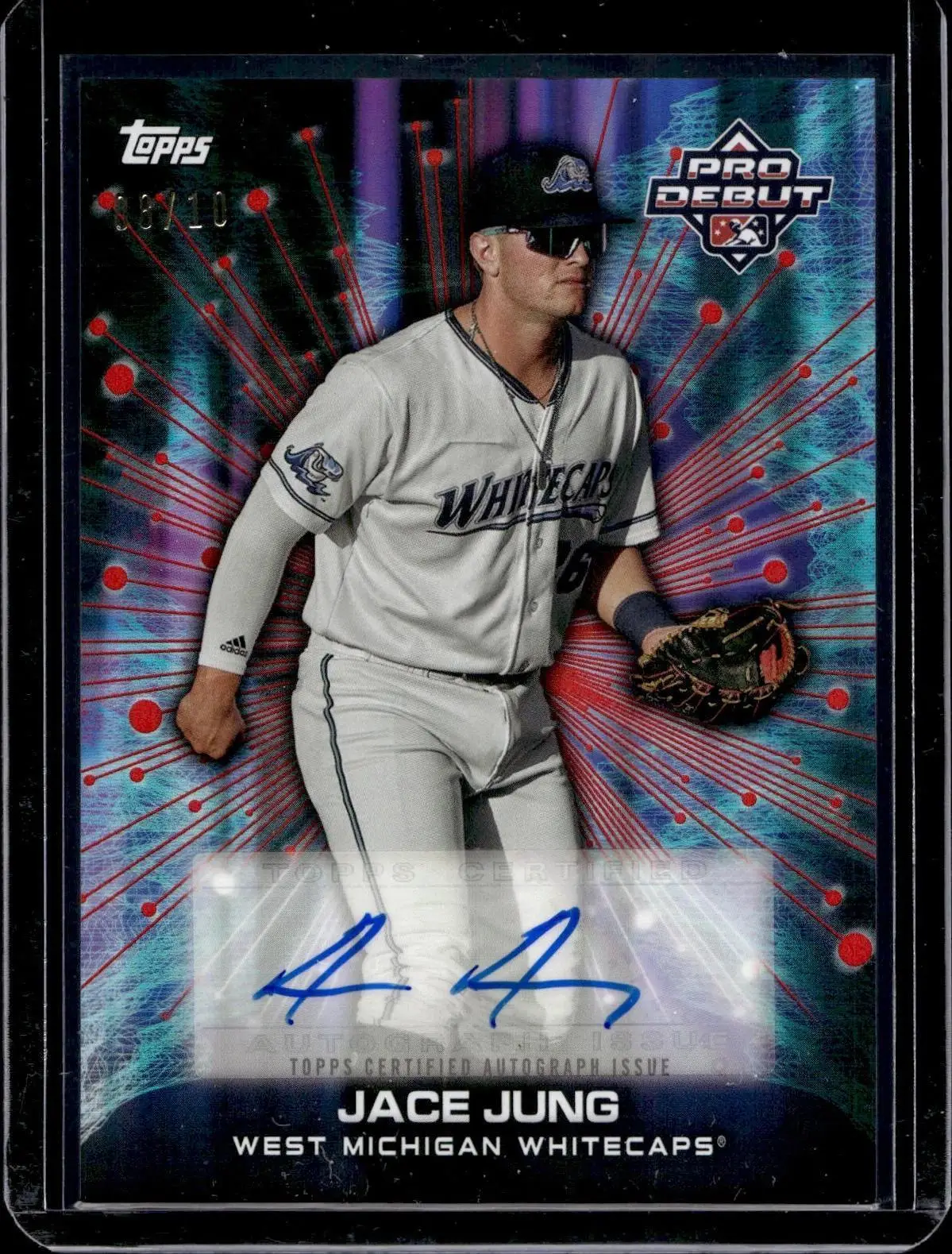 Jace Jung 2023 Topps Pro Debut Red Auto /10 West Michigan Whitecaps FC-JJ