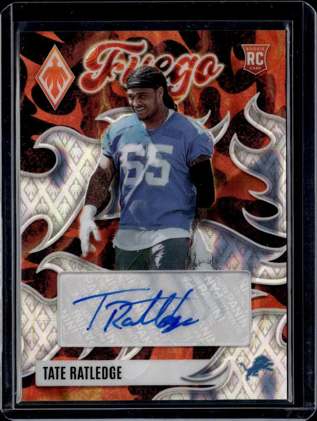 Tate Ratledge 2025 Panini Phoenix Fuego Lava Prizm Auto /49 Detroit Lions