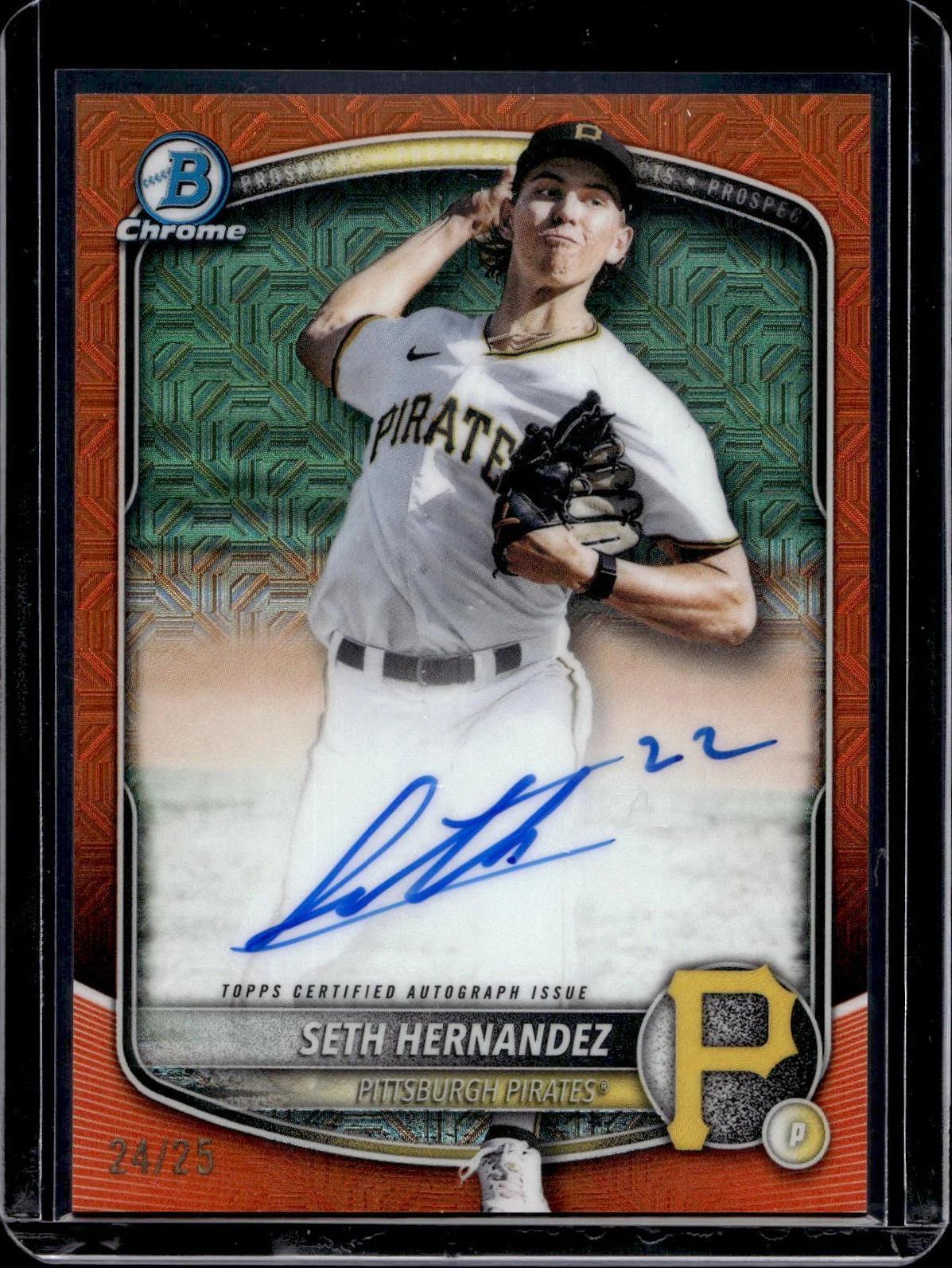 Seth Hernandez 2025 Bowman Draft Mega Chrome Orange Mojo Auto /25 Pirates BMA-SH