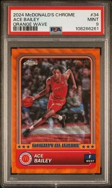 Ace Bailey 2024 Topps McDonald's Chrome Orange Wave /35 Rutgers 34 PSA 9