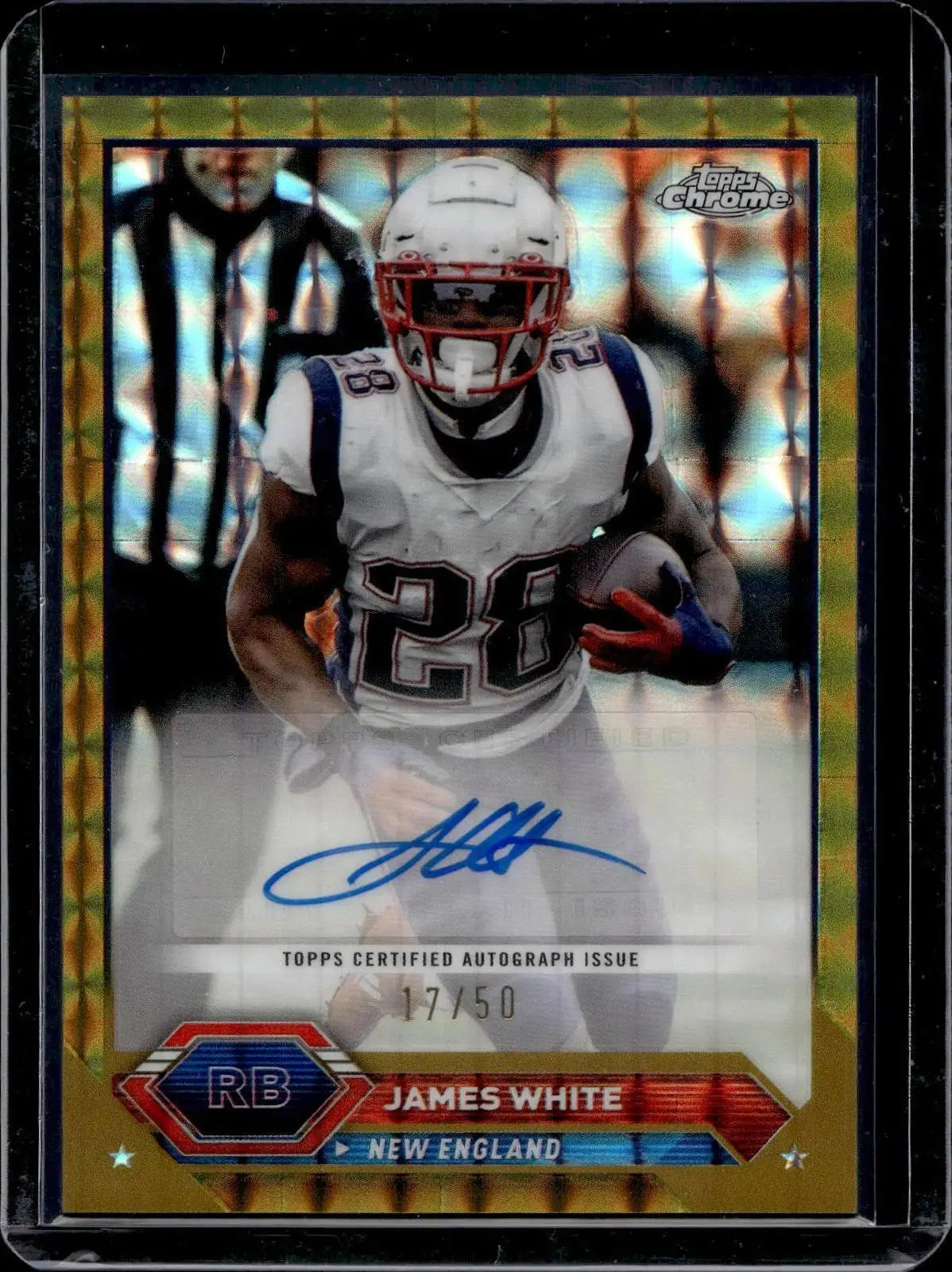 James White 2023 Topps Composite Chrome Gold Geometric Auto/50 Patriots TCA-JWH