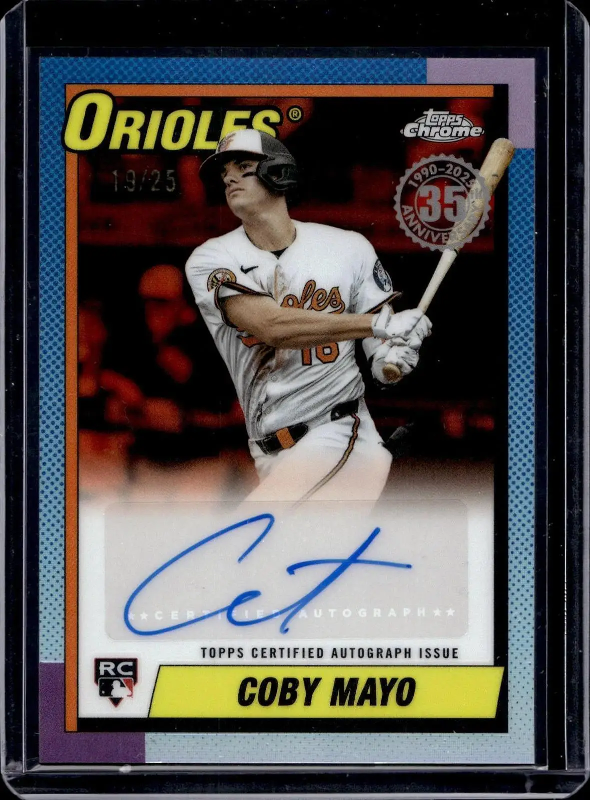 Coby Mayo 2025 Topps Chrome Update 1990 Orange Auto /25 Baltimore Orioles