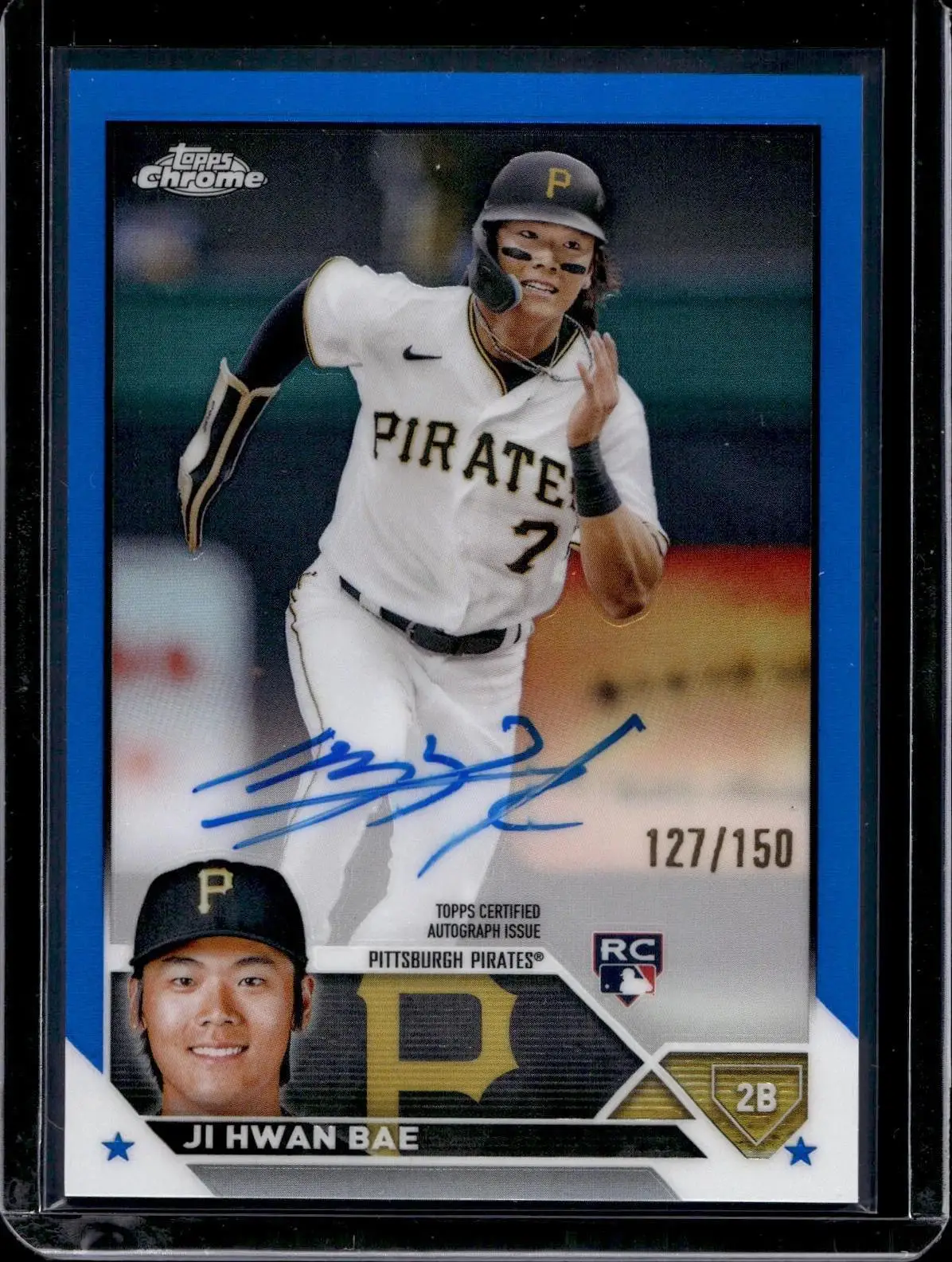 Ji Hwan Bae 2023 Topps ChromeRC Blue Refractor Auto /150 Pittsburgh Pirates