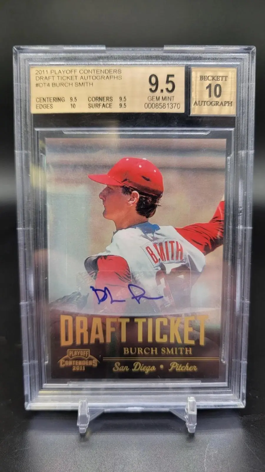 Burch Smith 2011 Playoff Contenders Draft Ticket Auto San Diego Padres BGS 9.5