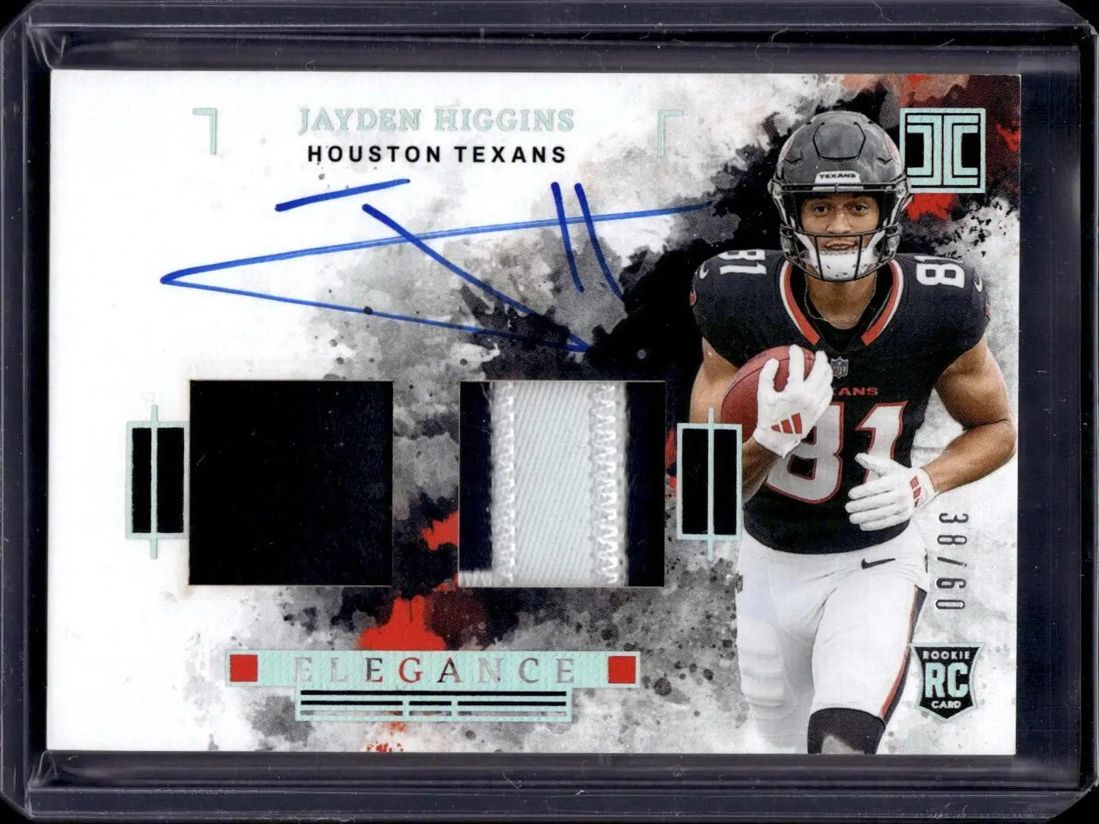 Jayden Higgins 2025 Panini Impeccable RC Helmet Auto /60 Houston Texans ELE-JHS