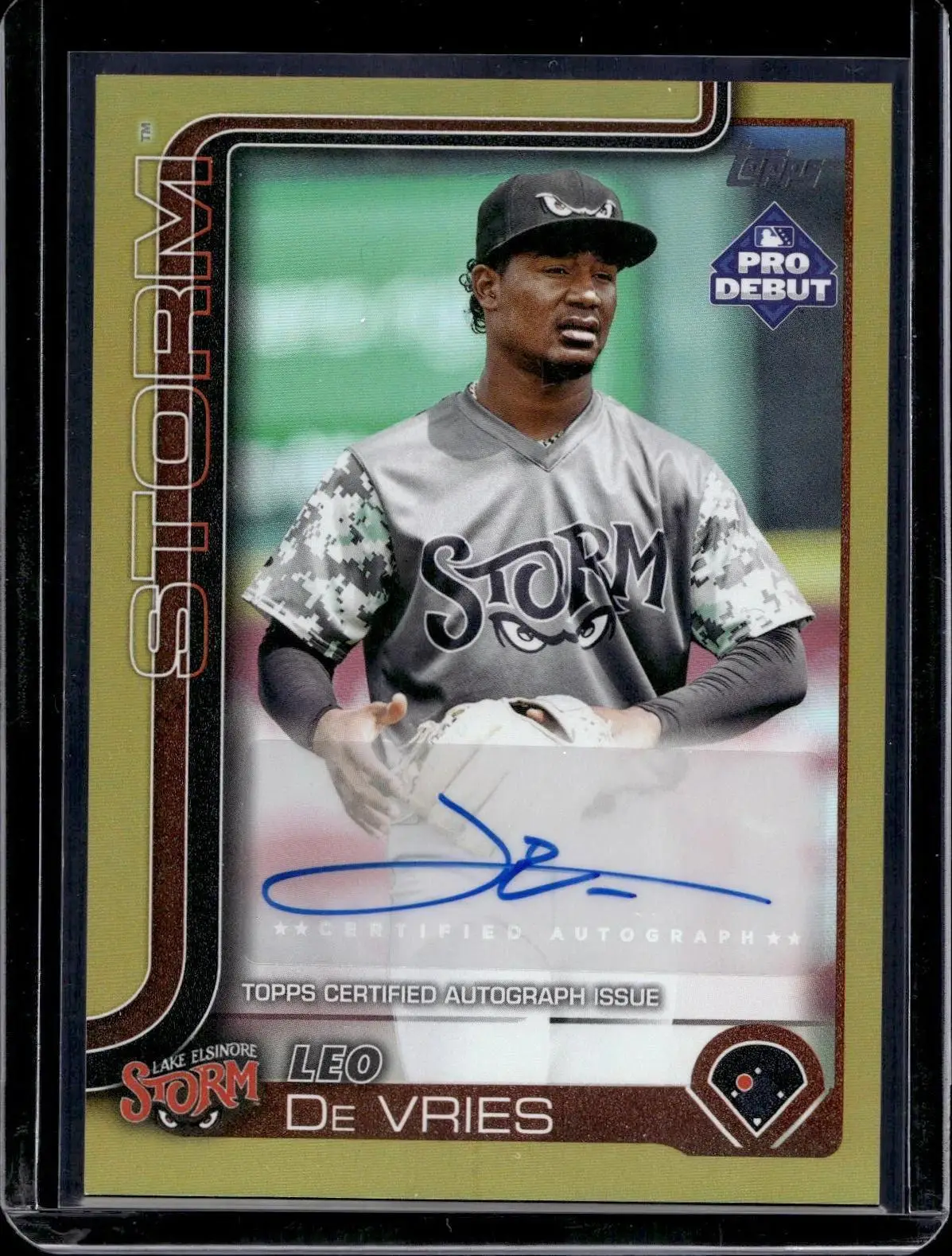 Leo De Vries 2025 Topps Pro Debut Gold Auto /50 Lake Elsinore Storm PD-17